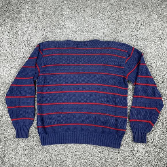 Bar Harbor Knits Sweater Mens XL Blue Red Striped Cotton Crewneck Made in USA - Picture 6 of 11